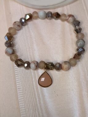 Boho Bracelet Peach Natural Stone Stretchy Neutral Versatile Spring Summer